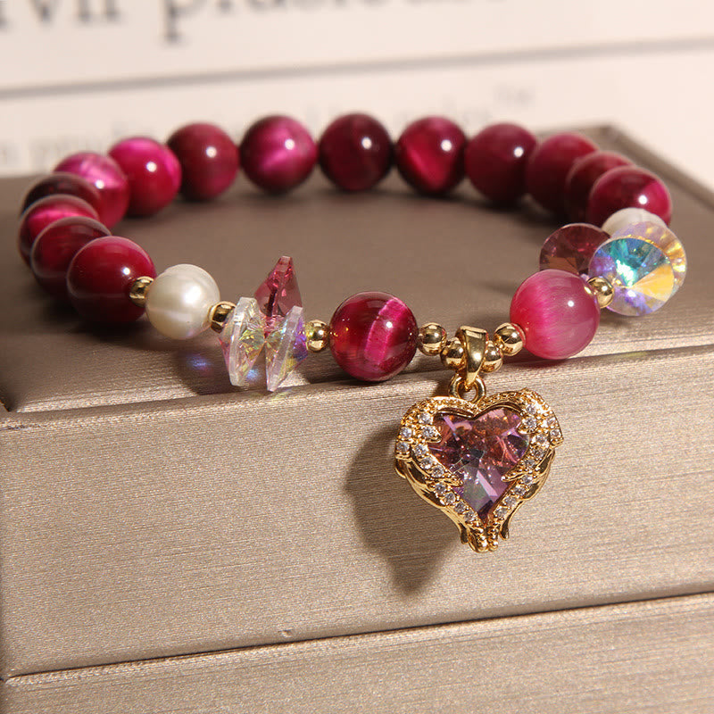 KarmaRipple's Red Tiger Eye Citrine Amethyst Heart Calm Bracelet p3