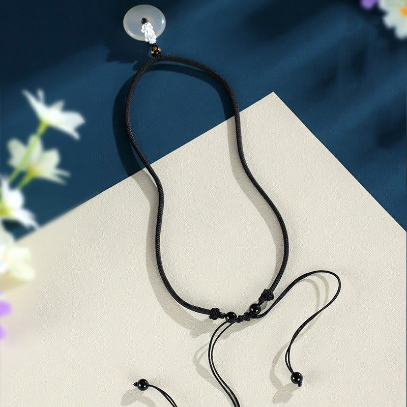 KarmaRipple's Ivory Agate 999 Sterling Silver Black Onyx Green Sandalwood Pi Xiu Peace Buckle Six True Words Pendant Necklace p3