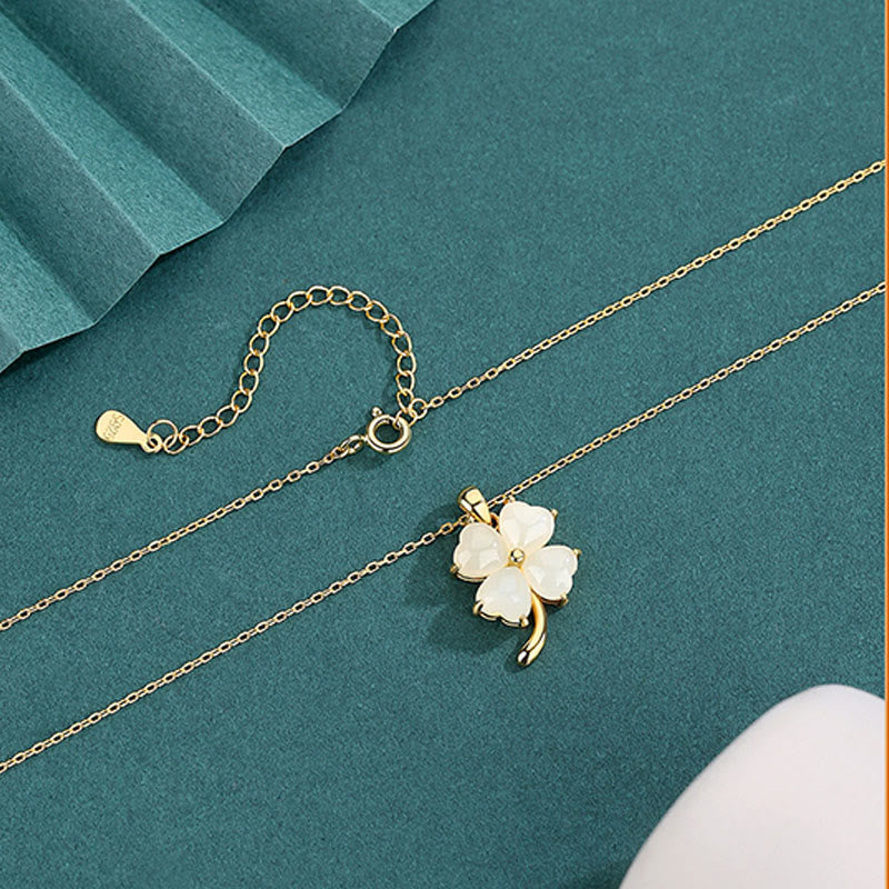 KarmaRipple's Hetian Jade 925 Sterling Silver Four Leaf Clover Pendant Necklace p5