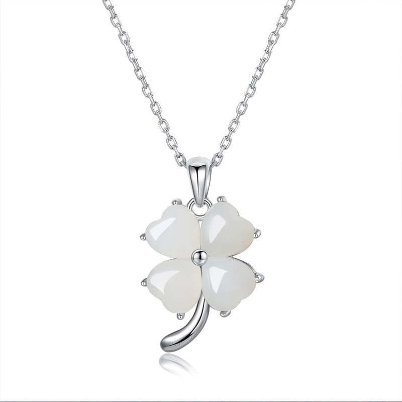 KarmaRipple's Hetian Jade 925 Sterling Silver Four Leaf Clover Pendant Necklace p13