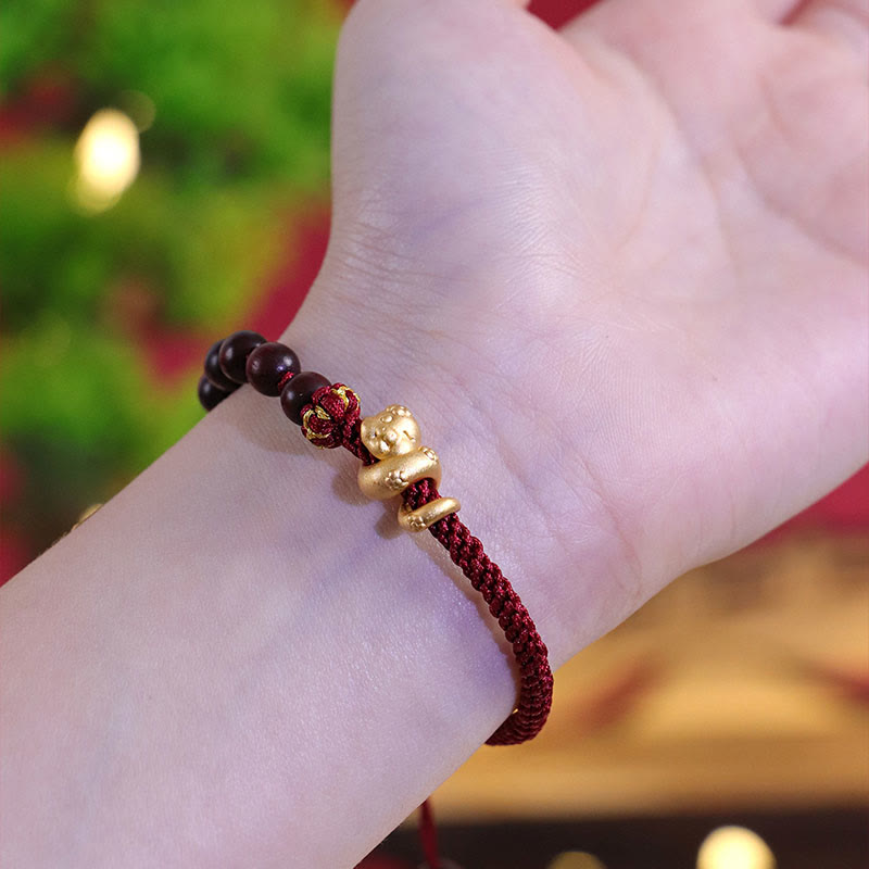 KarmaRipple's Small Leaf Red Sandalwood Ebony Wood Beadwork 999 Year Of The Snake Cotton Rope Protection Woven Bracelet p6