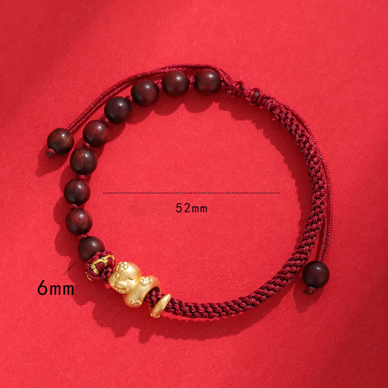 KarmaRipple's Small Leaf Red Sandalwood Ebony Wood Beadwork 999 Year Of The Snake Cotton Rope Protection Woven Bracelet p5