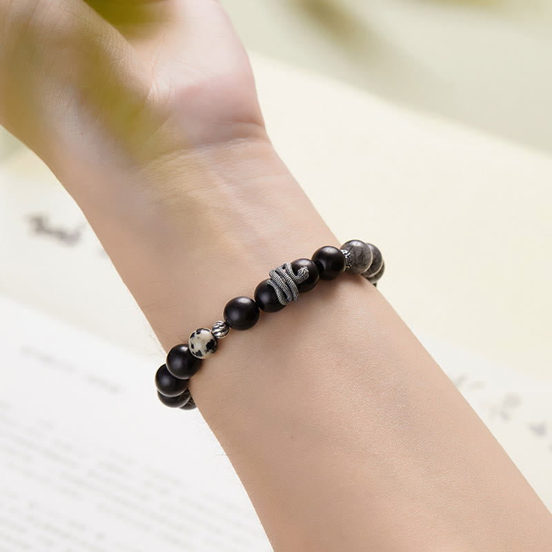KarmaRipple's Ebony Wood Black Rutilated Quartz 925 Sterling Silver Year Of The Snake Balance Bracelet p4