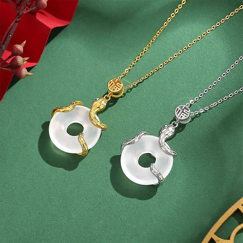 KarmaRipple's Chalcedony Peace Buckle 925 Sterling Silver Fu Character Year Of The Snake Positive Pendant Necklace p10
