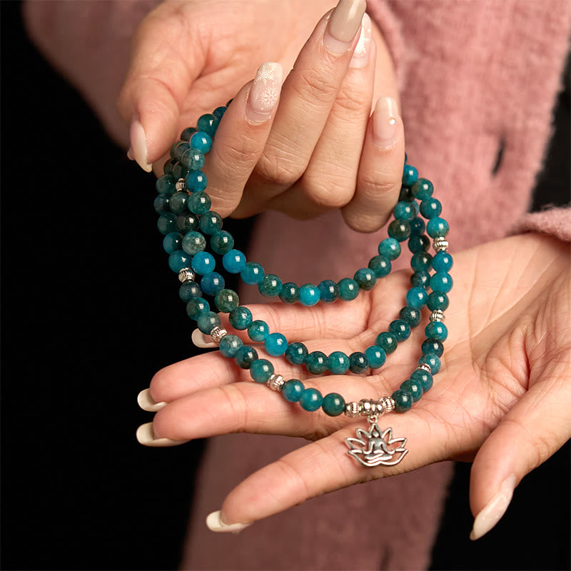 KarmaRipple's 108 Mala Beadwork Apatite Bead Om The Tree Of Life Lotus Buddha Bracelet p16