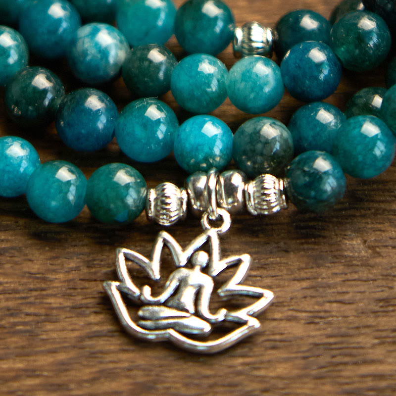 KarmaRipple's 108 Mala Beadwork Apatite Bead Om The Tree Of Life Lotus Buddha Bracelet p17