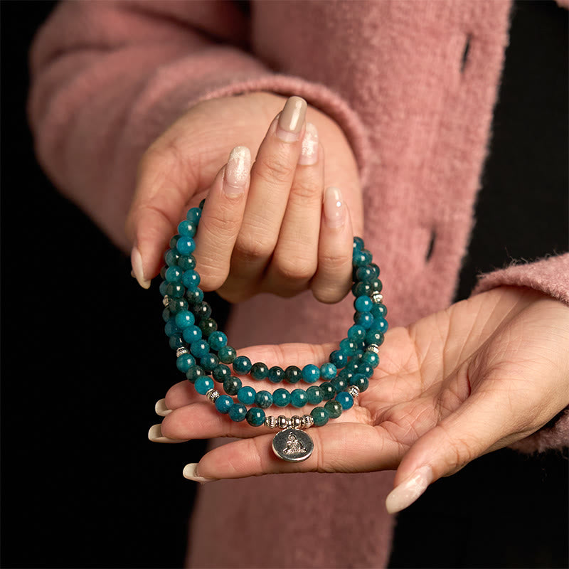 KarmaRipple's 108 Mala Beadwork Apatite Bead Om The Tree Of Life Lotus Buddha Bracelet p20