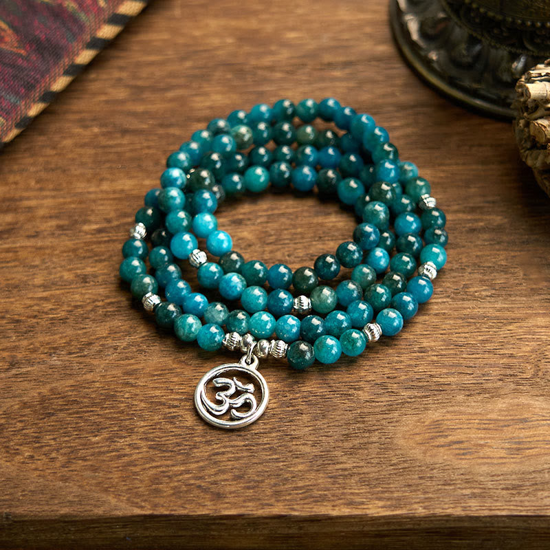KarmaRipple's 108 Mala Beadwork Apatite Bead Om The Tree Of Life Lotus Buddha Bracelet p23