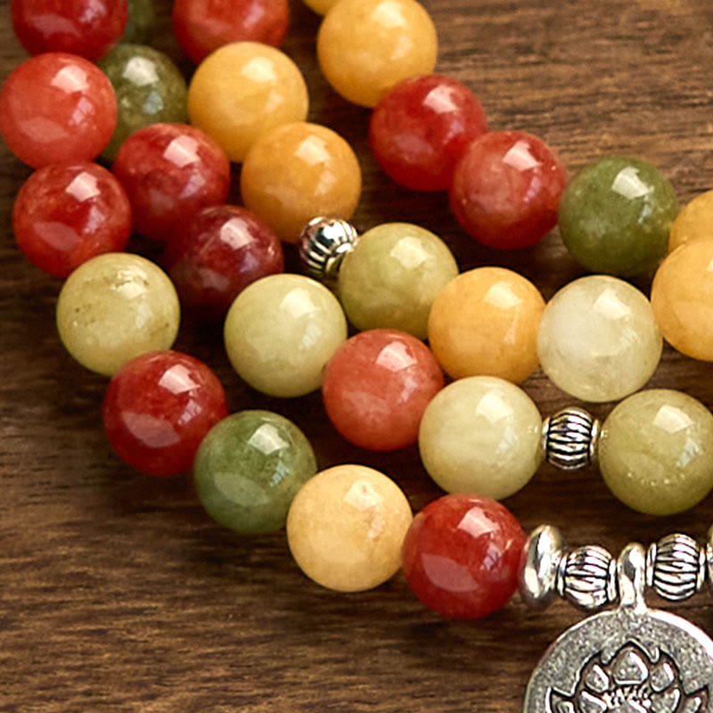 KarmaRipple's 108 Mala Beadwork Authentic Colored Stone Topaz Red Jasper Green Jasper Lotus Protection Bracelet p6