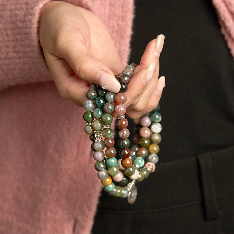 KarmaRipple's 108 Mala Beadwork Authentic Stone Indian Agate Lotus Calm Bracelet p7