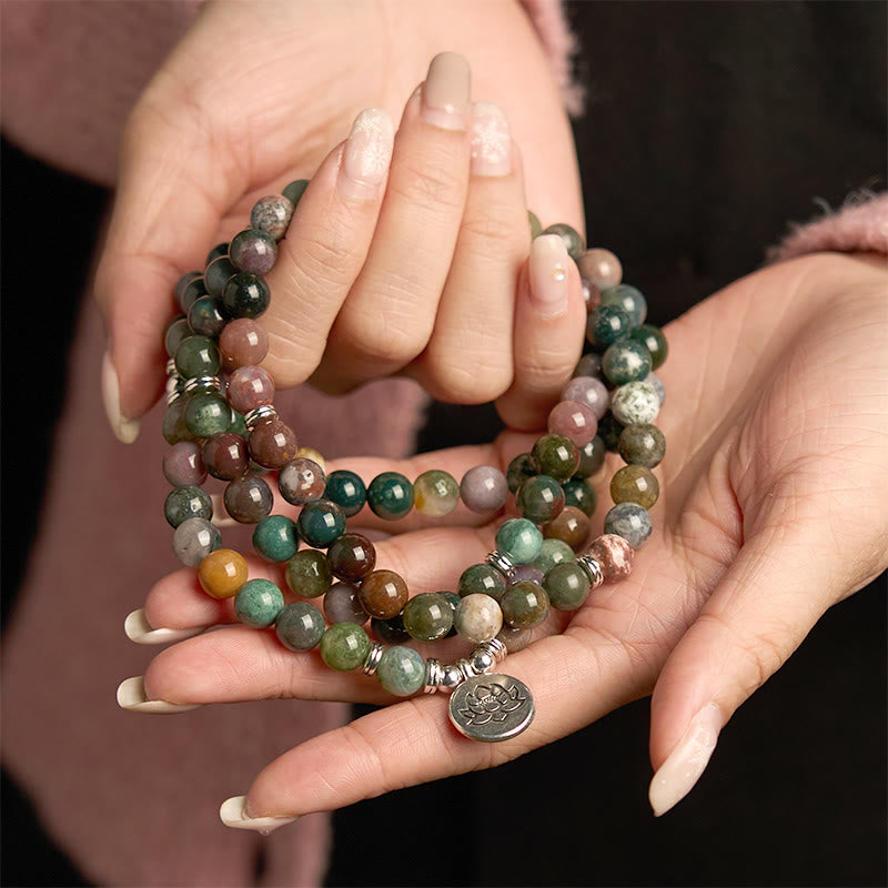KarmaRipple's 108 Mala Beadwork Authentic Stone Indian Agate Lotus Calm Bracelet p8