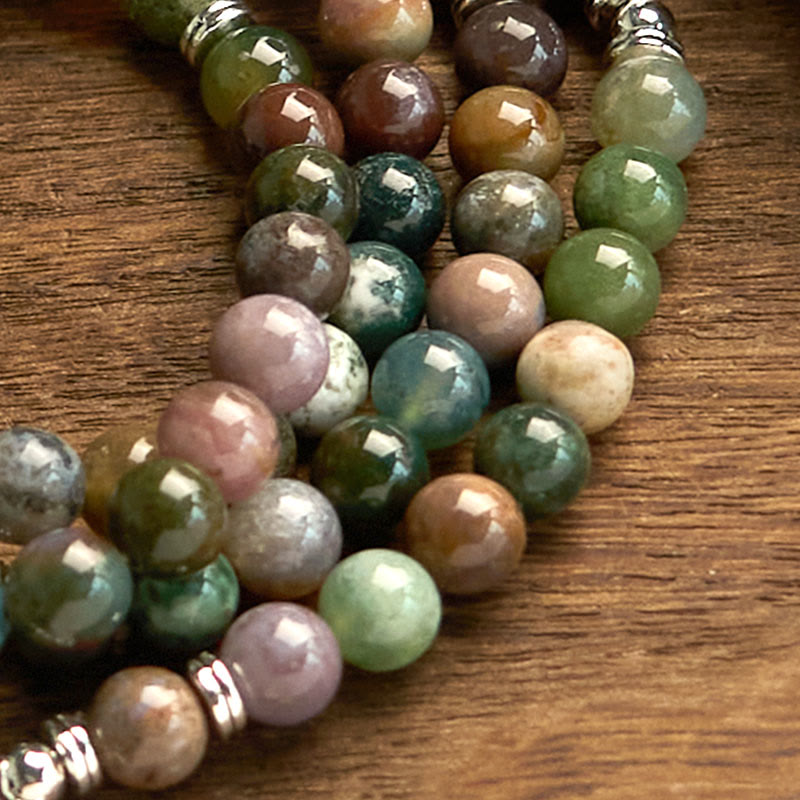 KarmaRipple's 108 Mala Beadwork Authentic Stone Indian Agate Lotus Calm Bracelet p9