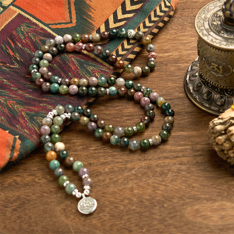 KarmaRipple's 108 Mala Beadwork Authentic Stone Indian Agate Lotus Calm Bracelet p3