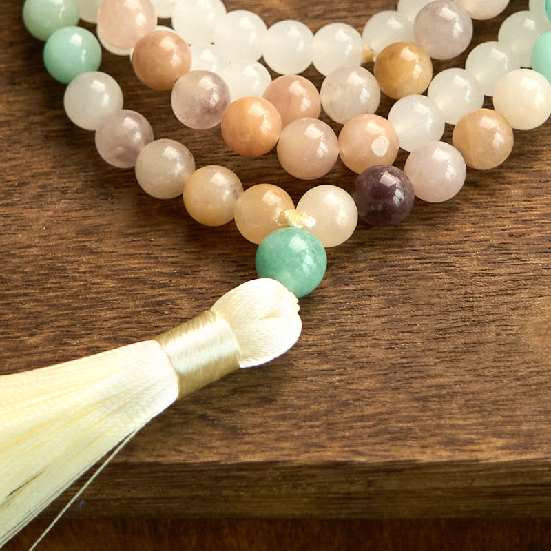 KarmaRipple's 108 Mala Beadwork Authentic Ivory Jade Amazonite Ivory Tassel Balancing Bracelet p10