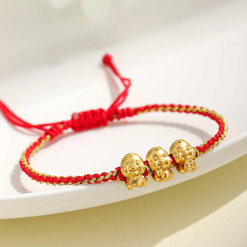KarmaRipple's Handmade 999 Sterling Silver Golden Year Of Snake Fu Auspicious Clouds Ingot Bronze Coins Red String Fortune Woven Bracelet p11