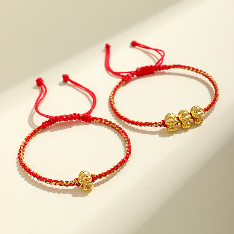 KarmaRipple's Handmade 999 Sterling Silver Golden Year Of Snake Fu Auspicious Clouds Ingot Bronze Coins Red String Fortune Woven Bracelet p5