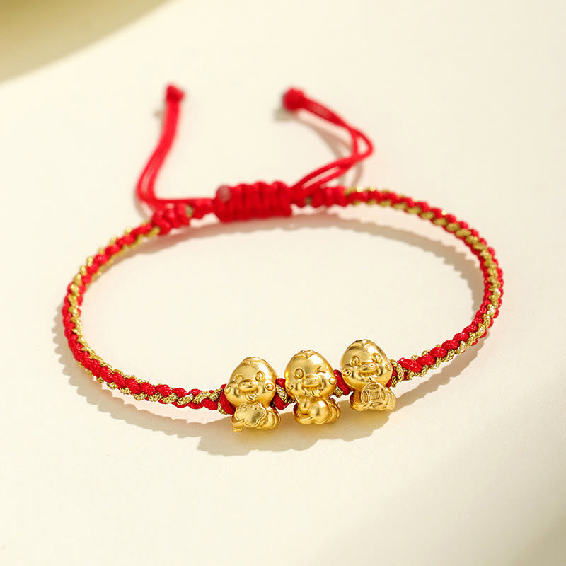 KarmaRipple's Handmade 999 Sterling Silver Golden Year Of Snake Fu Auspicious Clouds Ingot Bronze Coins Red String Fortune Woven Bracelet p6