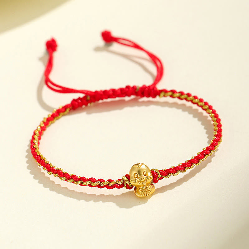 KarmaRipple's Handmade 999 Sterling Silver Golden Year Of Snake Fu Auspicious Clouds Ingot Bronze Coins Red String Fortune Woven Bracelet p1