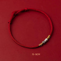 KarmaRipple's Handmade 925 Sterling Silver Bamboo Design Red String Fortune Woven Bracelet