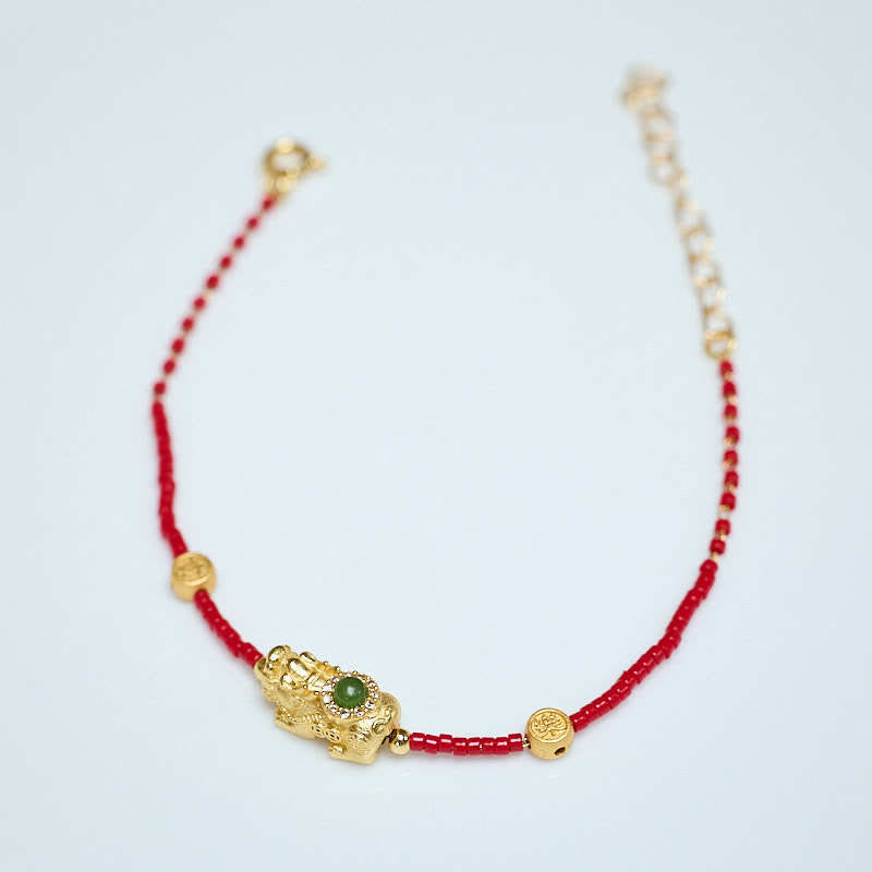 KarmaRipple's 24k Gold Plated 925 Sterling Silver Liuli Glass Bead PiXiu Four Leaf Clover Joy And Happiness Wealth Bracelet p2