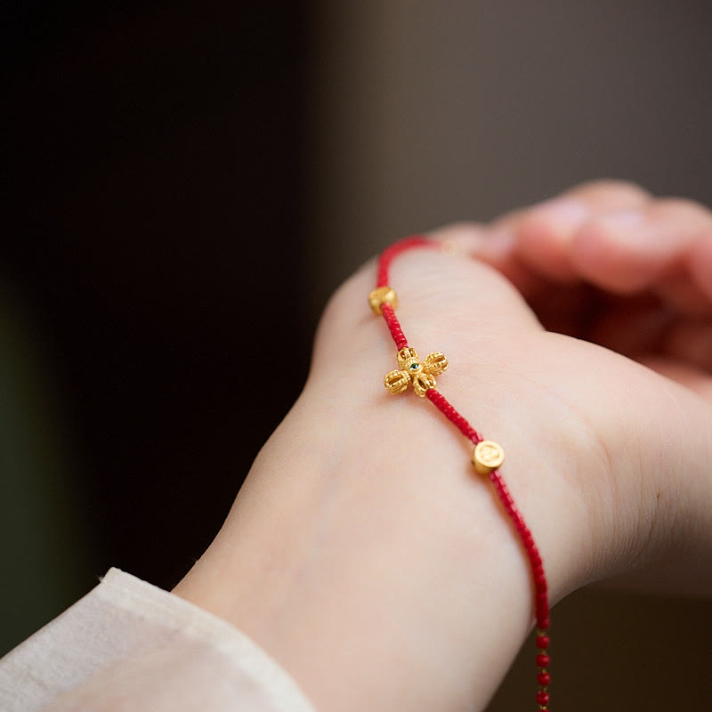 KarmaRipple's 24k Gold Plated 925 Sterling Silver Liuli Glass Bead PiXiu Four Leaf Clover Joy And Happiness Wealth Bracelet p5