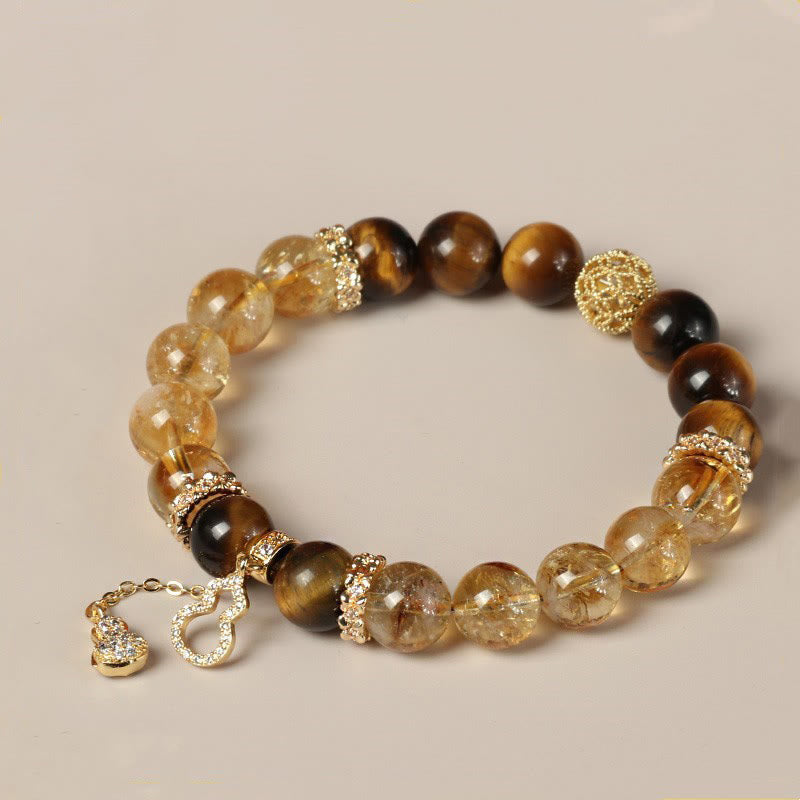 KarmaRipple's Authentic Tiger Eye Citrine Beadwork Fortune Gourd Strength Bracelet p15