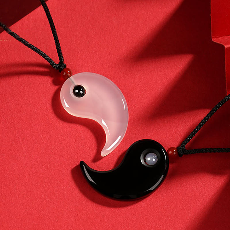 KarmaRipple's Black Onyx Ivory Agate Yin Yang Tai Chi Diagram Fortune Pair Pendant Necklace p3