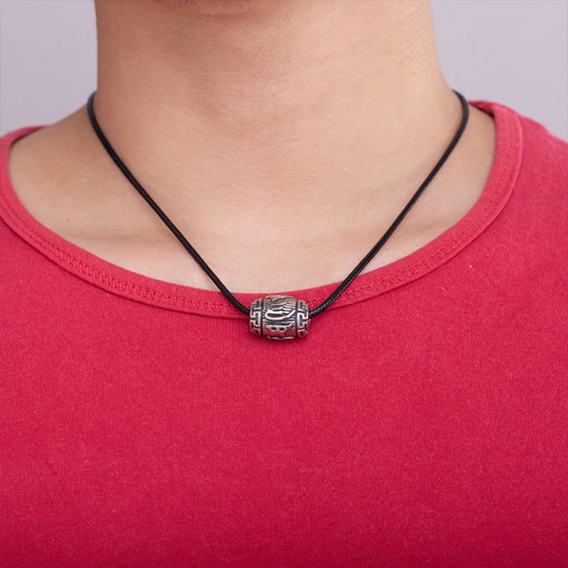 KarmaRipple's Tibetan Om Mani Padme Hum Four Mythical Beasts Titanium Steel Wisdom Pendant Necklace p9