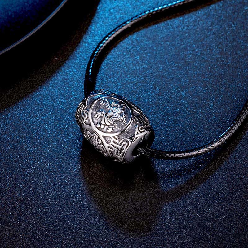 KarmaRipple's Tibetan Om Mani Padme Hum Four Mythical Beasts Titanium Steel Wisdom Pendant Necklace p5