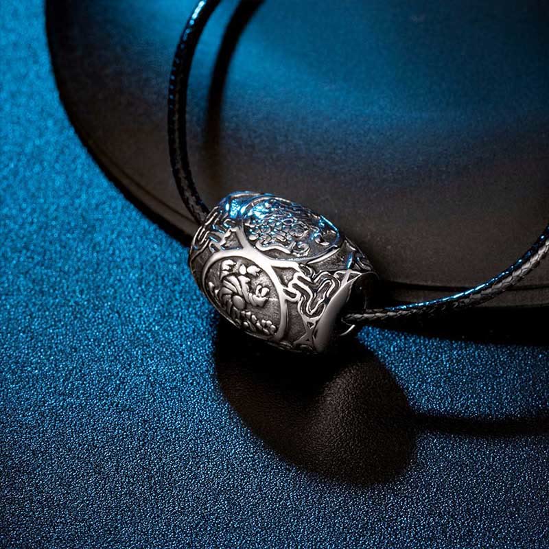 KarmaRipple's Tibetan Om Mani Padme Hum Four Mythical Beasts Titanium Steel Wisdom Pendant Necklace p6