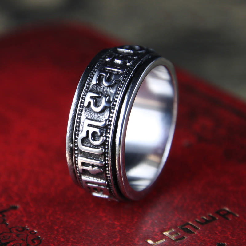 KarmaRipple's Tibetan Om Mani Padme Hum Titanium Steel Spinner Balance Ring p25