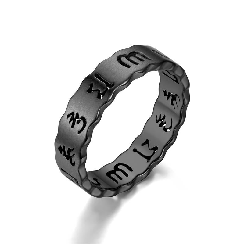 KarmaRipple's Tibetan Hollow Om Mani Padme Hum Titanium Steel Balance Ring p27