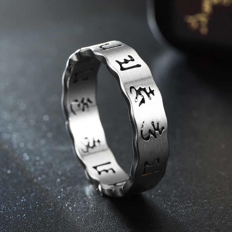 KarmaRipple's Tibetan Hollow Om Mani Padme Hum Titanium Steel Balance Ring p4