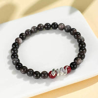 KarmaRipple's Silver Sheen Obsidian Cinnabar Bronze Year of the Snake Protection Bracelet