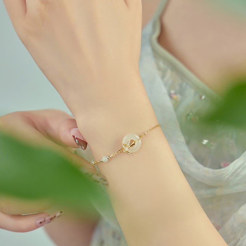 KarmaRipple's Hetian Jade 925 Sterling Silver Cubic Zirconia Peace Buckle Fortune Bracelet p4