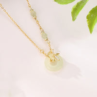 KarmaRipple's Hetian Jade 925 Sterling Silver Cubic Zirconia Peace Buckle Abundance Pendant Necklace