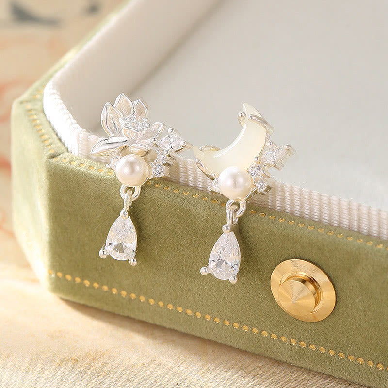 KarmaRipple's Hetian Jade 925 Sterling Silver Cubic Zirconia Pearl Abundance Earrings p1