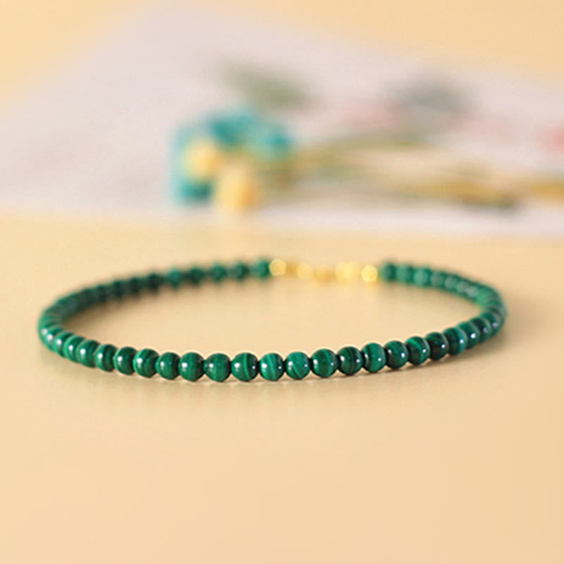 KarmaRipple's 4mm Authentic Malachite Beadwork 14k Gold Plated Bronze Anti-anxiety Bracelet p10
