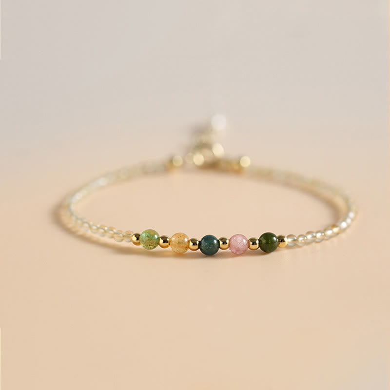 KarmaRipple's 2.5mm Ultra-thin Citrine Tourmaline 14K Gold Filled Bronze Beadwork Prosperity Bracelet p10