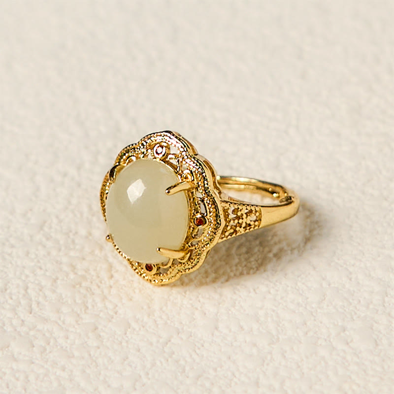 KarmaRipple's Authentic Hetian Jade Vintage Egg Bronze Open Fortune Ring p3