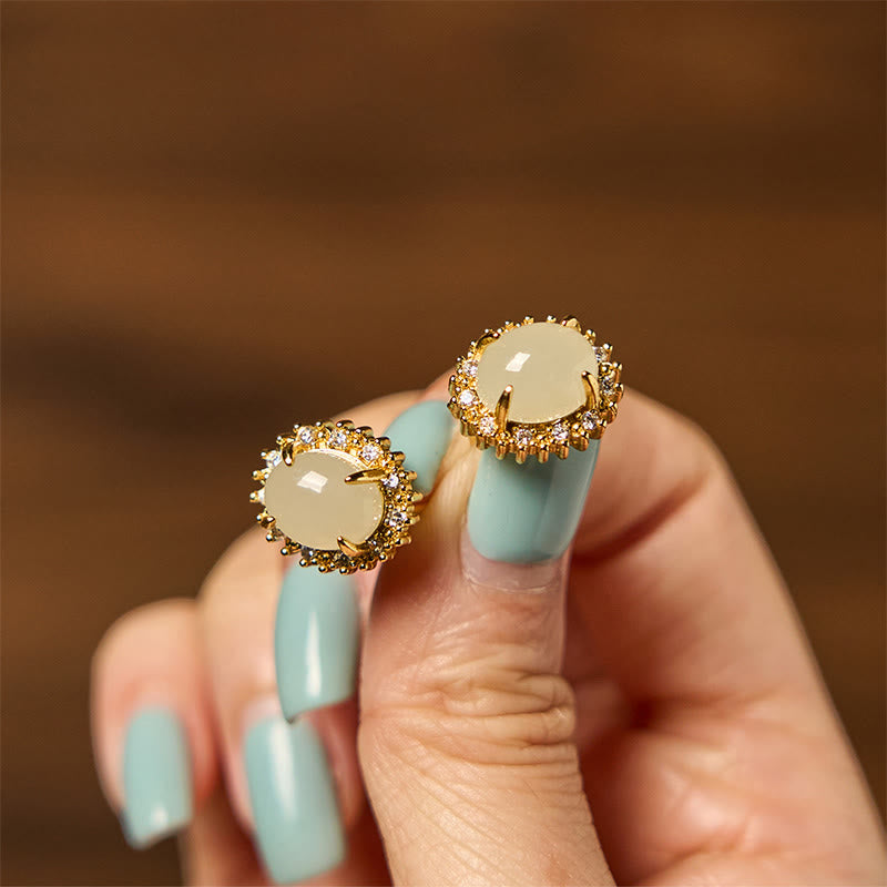 KarmaRipple's Authentic Hetian Jade Egg Bronze Prosperity Earrings p5