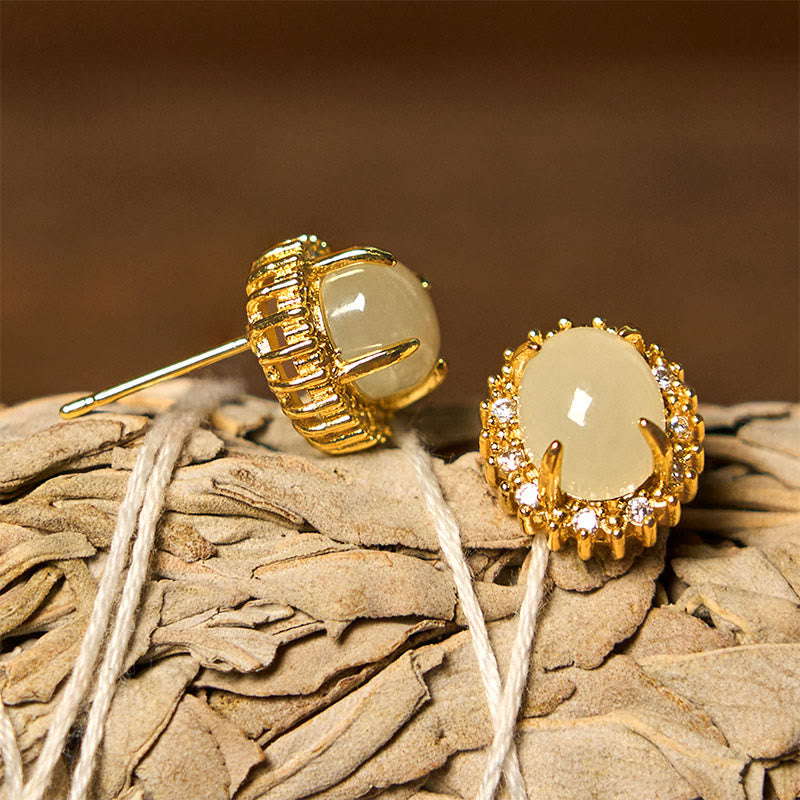 KarmaRipple's Authentic Hetian Jade Egg Bronze Prosperity Earrings p4