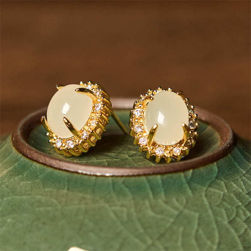 KarmaRipple's Authentic Hetian Jade Egg Bronze Prosperity Earrings p2