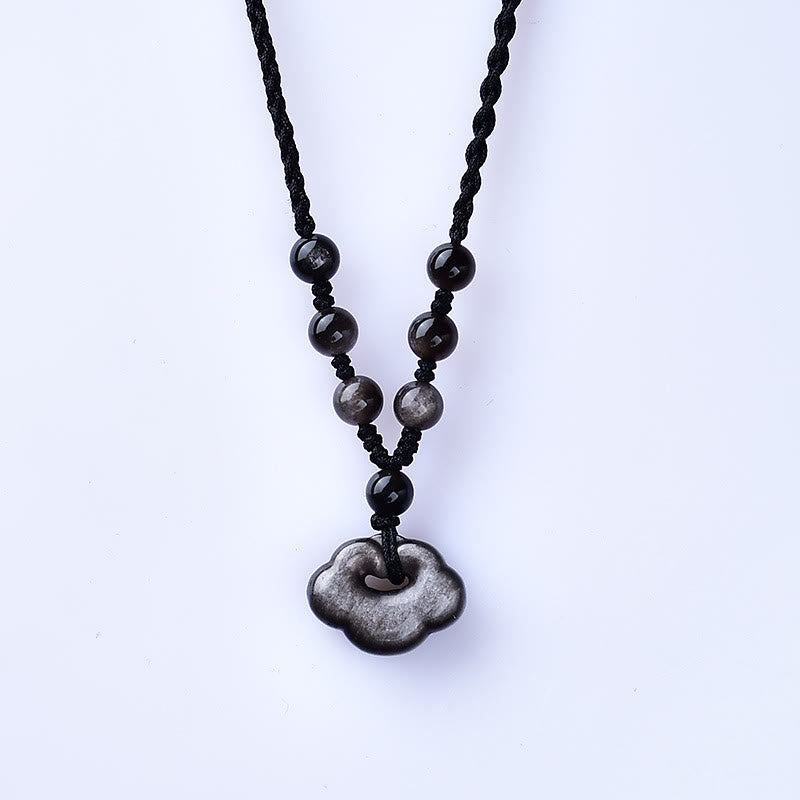 KarmaRipple's Authentic Silver Sheen Obsidian Auspicious Clouds Protection Soothing Pendant Necklace p4