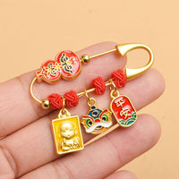 KarmaRipple's Gourd Dancing Lion Fu Character Safe And Well Blessing Brooch