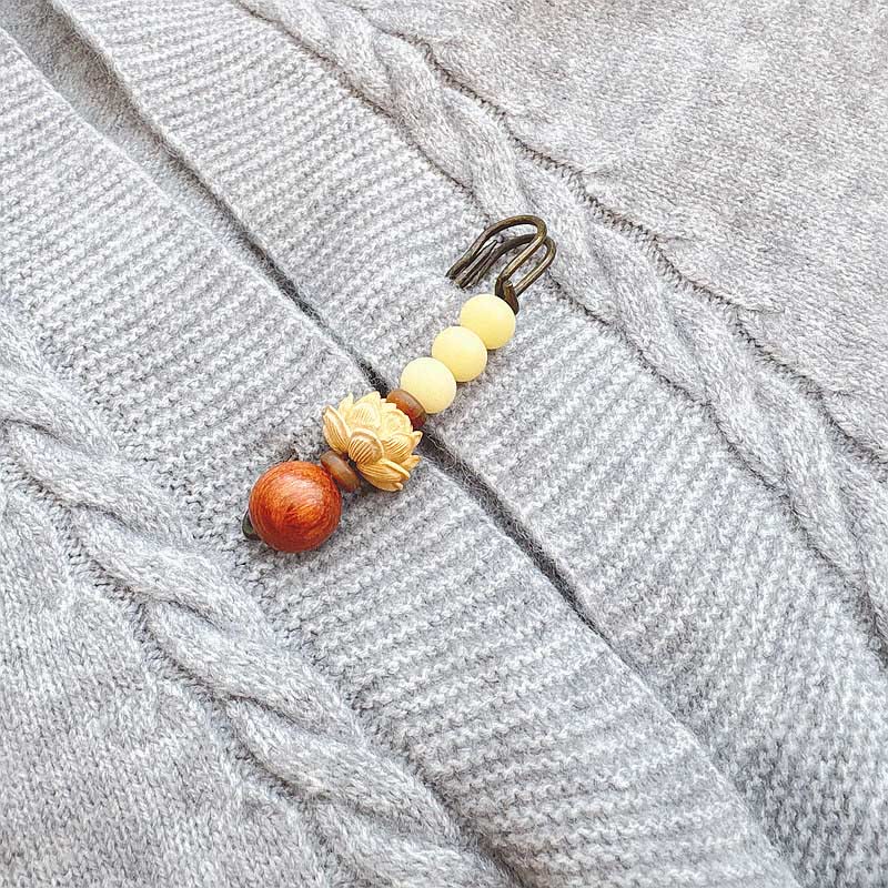 KarmaRipple's Vintage Bodhi Seed Boxwood Lotus Sandalwood Bead Peace Brooch p13