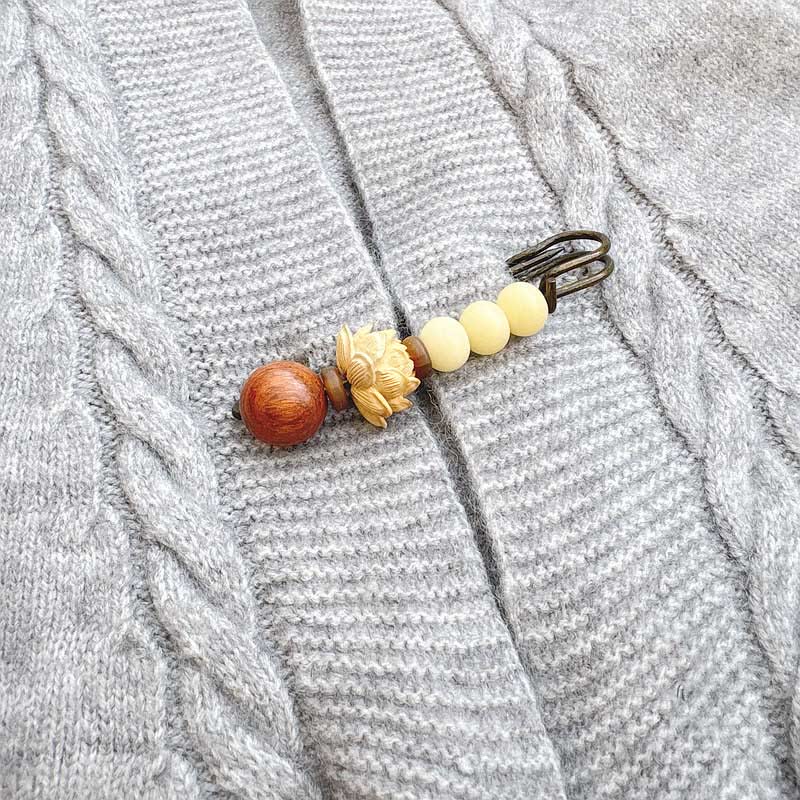 KarmaRipple's Vintage Bodhi Seed Boxwood Lotus Sandalwood Bead Peace Brooch p12