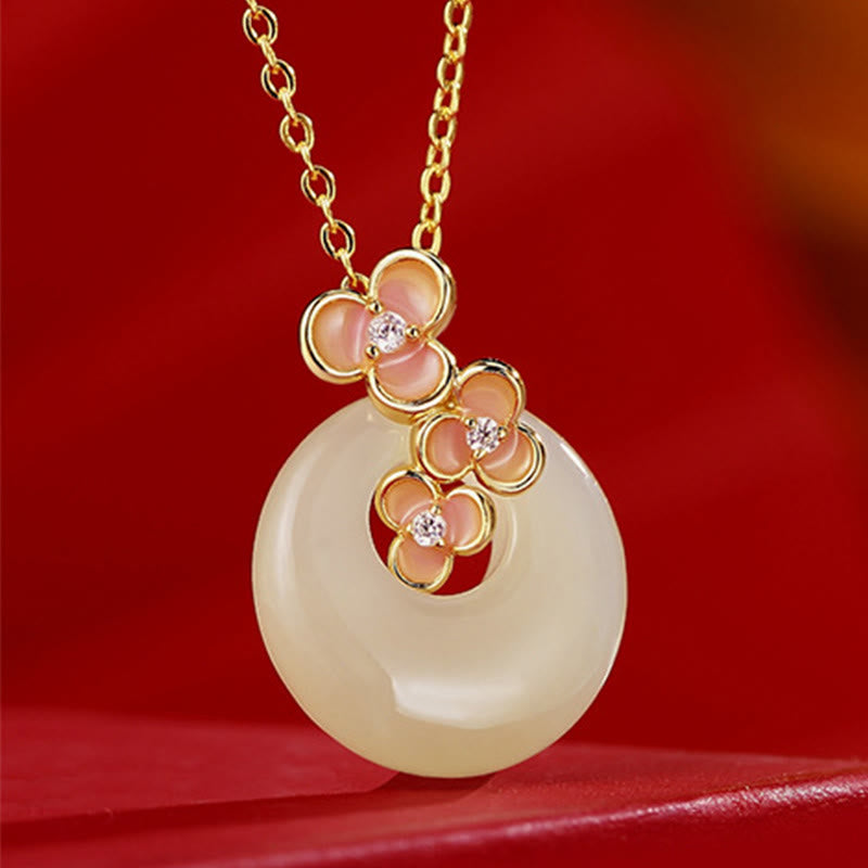 KarmaRipple's 925 Sterling Silver Authentic Hetian Jade Peach Blossom Peace Buckle Zircon Fortune Bracelet Pendant Necklace p14