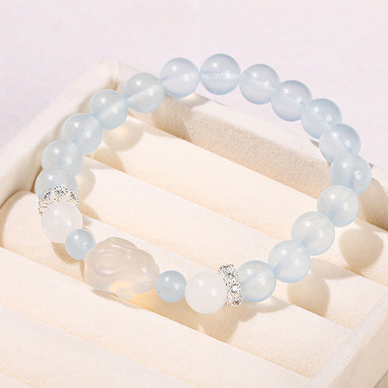 KarmaRipple's Blue Chalcedony Ivory Agate Rabbit Emotional Balance Bracelet p12