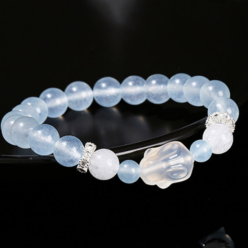 KarmaRipple's Blue Chalcedony Ivory Agate Rabbit Emotional Balance Bracelet p4